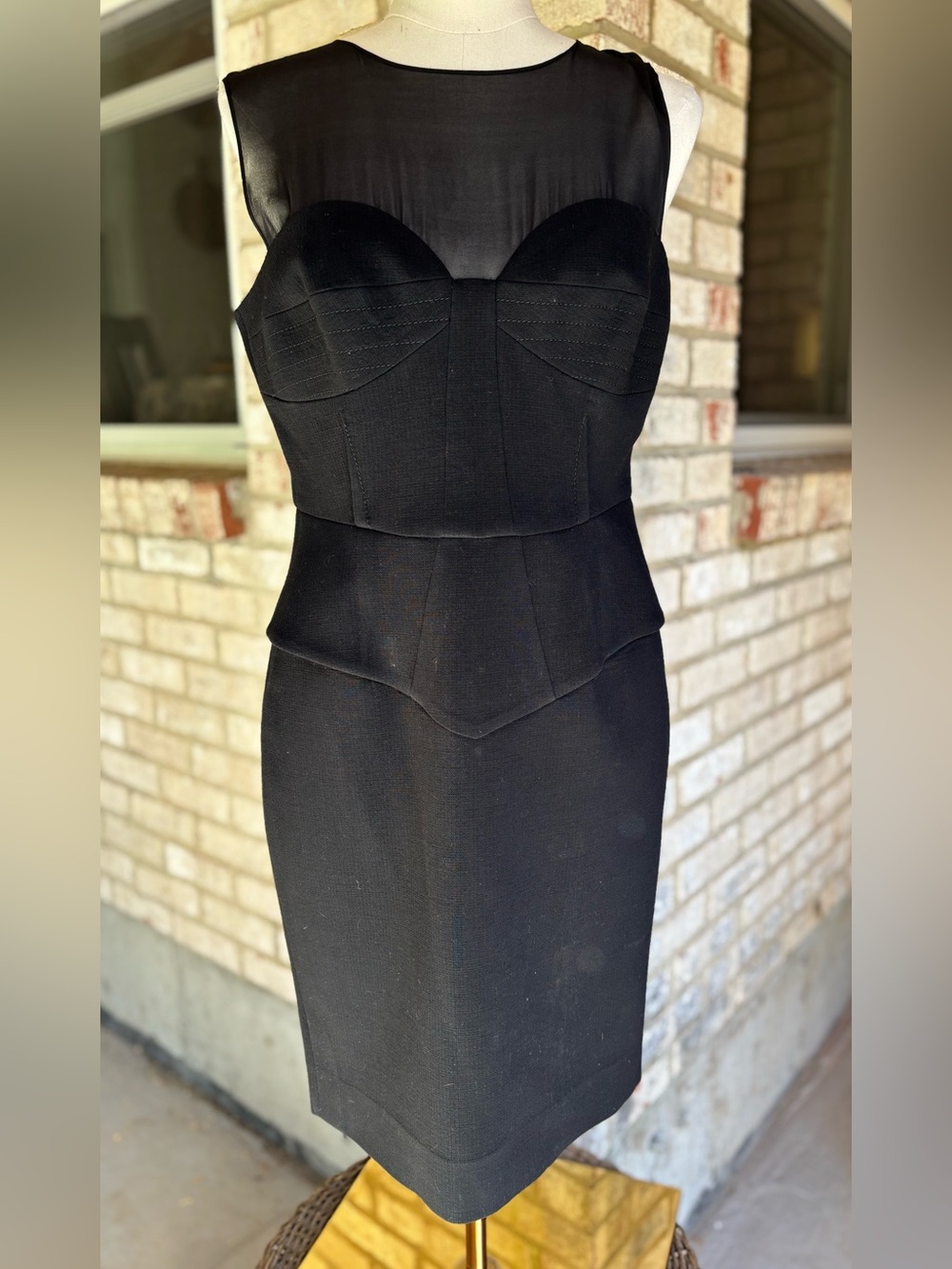 Emilio Pucci LBD Black Sweetheart Sheath Dress Sheer Illusion neck EUR 42 US 12